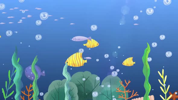 Animated Underwater Ocean Scene with Swimming Fish and Seaweed ...