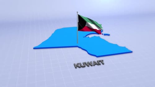 Kuwait Map Outline Reveal with Waving Flag and Country Name
