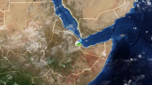 Earth Global Zoom to Djibouti with Flag Pin Animation