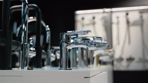 Faucet Tap Exhibition in Modern Plumbing Showroom