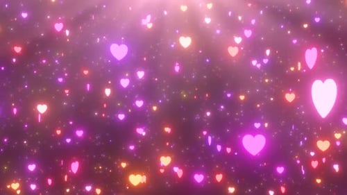 Glowing Neon Hearts Falling Down Background for Romantic Celebrations