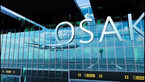 Airlane Landing at Osaka Arrival in the City with Reflection of Airport and Aircraft