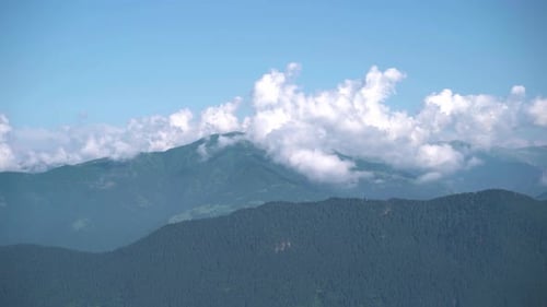 Clouds and trees on the mountain in foggy weather time lapse 4K