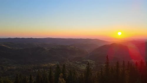 Aerial View of Amazing Mountain Landscape Bright Colorful Sunset in Wild National Park Highlands