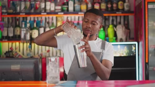 Bartender mixing cocktail in a bar