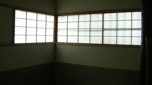 Traditional Japanese Home Interior With Square Windows