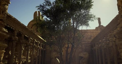 Exploring Ancient Ruins Surrounded By a Vibrant Green Tree in Sunlight