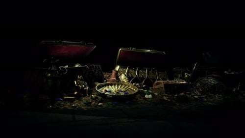 Mysterious Opened Old Wooden Treasure Chest with Light