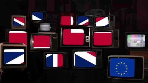 Wall of Vintage TV Sets with Static