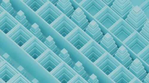 3d turbulent background, slow motion of rows of figures. Design. Moving up and down rhombuses.