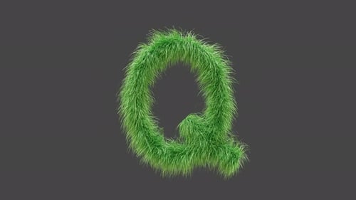 3D animation green grass letter Q