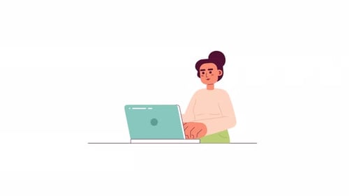 Animated Flat Design Illustration of Woman Using Laptop