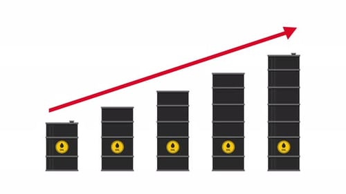 Flat Design Oil Barrels Rising Trend Chart Animation