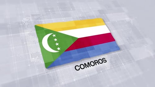 Präsentation der Flagge der Komoren auf modernem, sauberem weißem Hintergrund