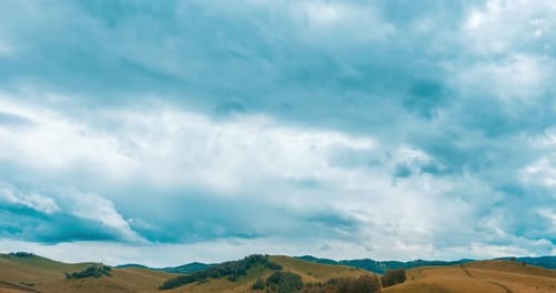 Mountain Meadow Timelapse at the Summer or Autumn Time Wild Nature and Rural Field Fast Clouds