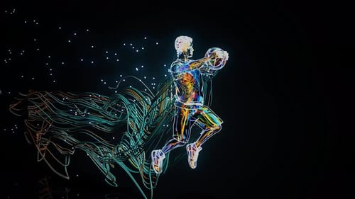 Conceptual 3D animation of a basketball player dunking motion design