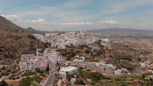 The white village of Mojácar during day light. Aerial shot.