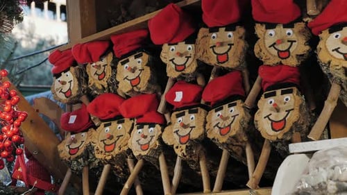 Traditional Catalonian Wooden Christmas Tree Caga Tio Toy Trees Log with Happy Face Painted