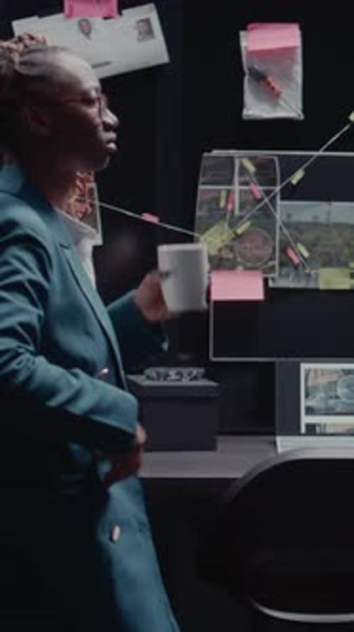 Woman Investigates Crime Evidence on Bulletin Board