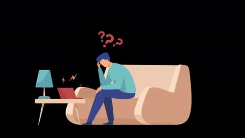 Busy Tired Man Sitting At Office Using Laptop 4K On Alpha Channel