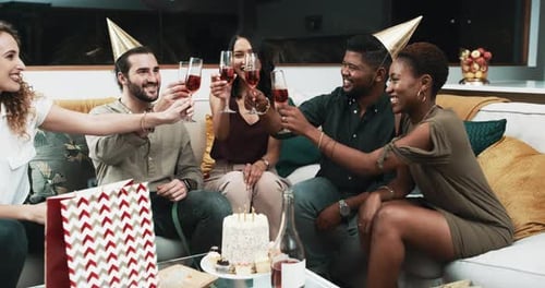 Friends Toasting at a Birthday Party Celebration