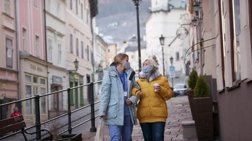 Senior Woman Caregiver Walk During Pandemic