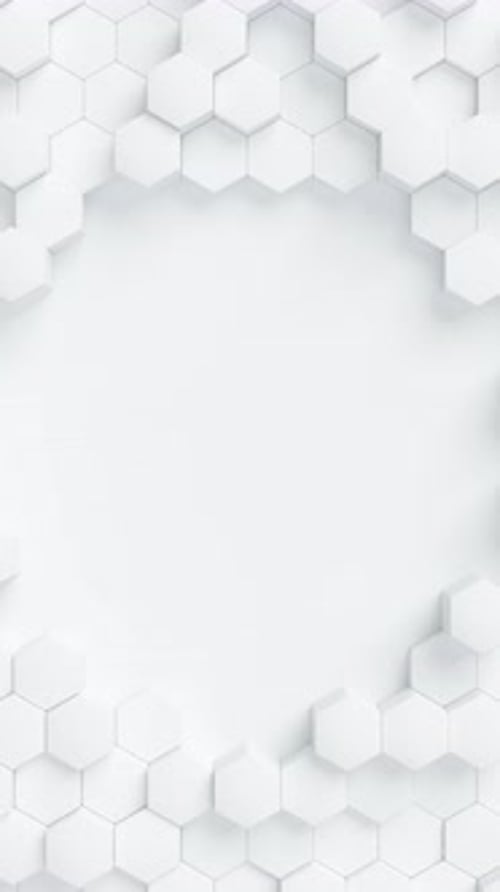 White Hexagons with Random Size Move and Grow Loop A Place for Text on the Left Abstract 3d Render