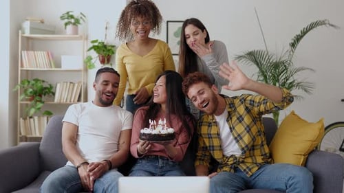 Friends Celebrate Birthday Virtually with Cake and Candles