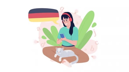 Animated Flat Design Illustration of Person Learning German Online