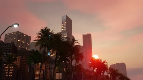 Moving Through a Tropical City at Sunset Seamless Loop