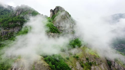Nature Clouds in Mountains Summer Forest Morning Fog Over Trees Aerial Beautiful Landscape Go