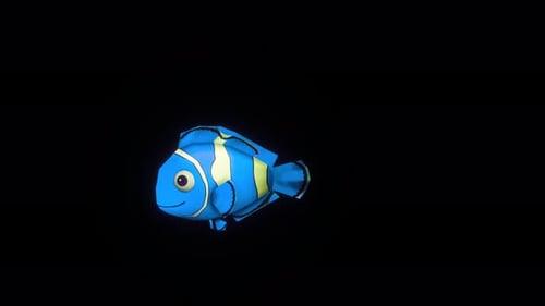 Animated Blue and Yellow Cartoon Fish Swim