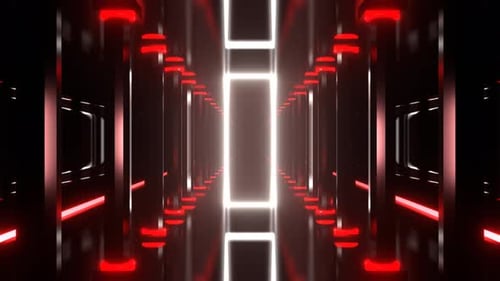 Red And White Neon Portal In The Columned Corridor Background Vj Loop I 4K