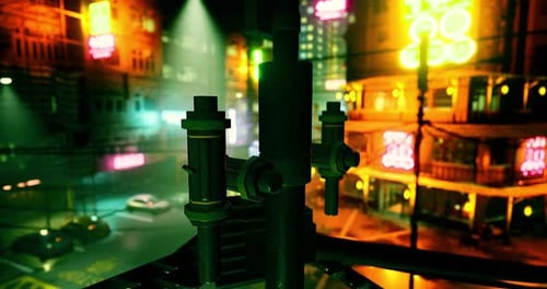 Futuristic Cyberpunk Cityscape with Dynamic Neon Lights at Night