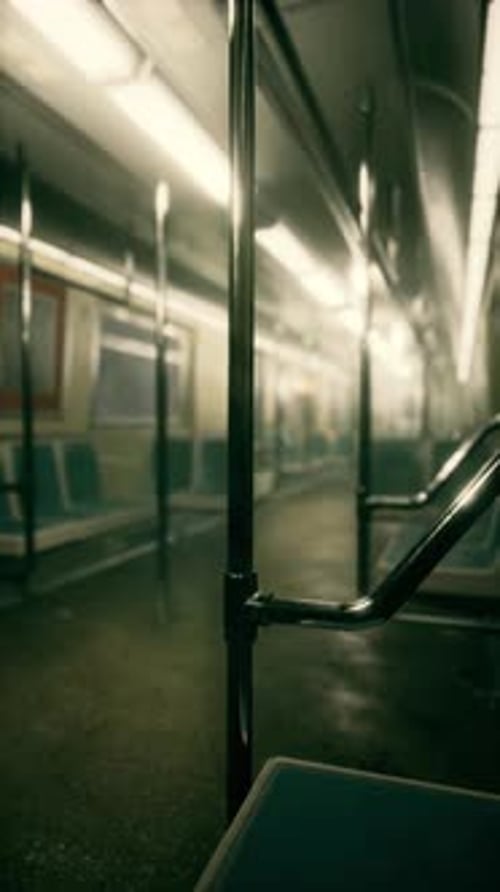 Vertical Empty Metal Subway Train in Urban Chicago
