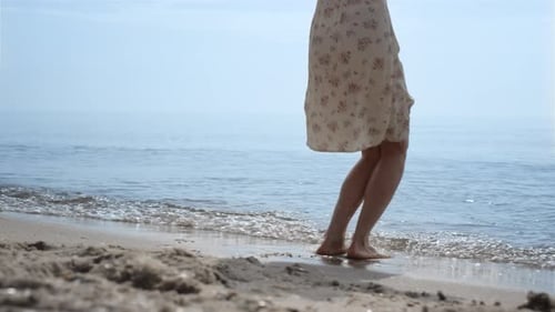 Slim Bare Woman Feet Jumping in Ocean Water Close Up. Unknown Barefoot