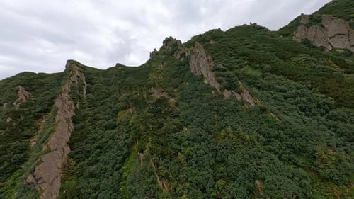 Aerial View Flight Over the Mountains Ukrainian Carpathians Beautiful Landscape Cloudy Sky