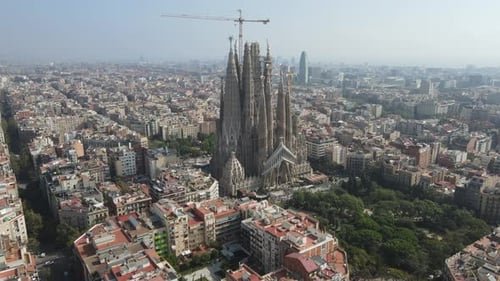 Aerial view of Sagrada Familia Cathedral at Catalunya