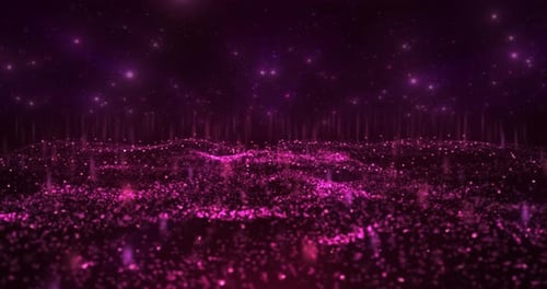 Abstract futuristic background of shimmering and sparkling glowing wave particles, magical animation
