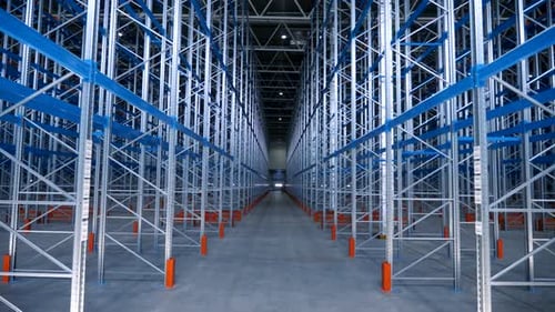 Empty warehouse interior wide view of modern industrial building