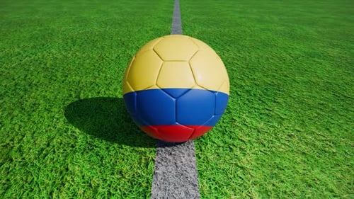 Rotating 3D Soccer Ball with Country Flags on Green Field