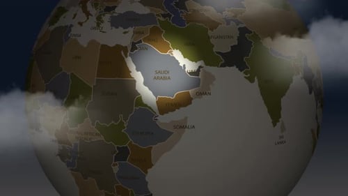 Earth globe zoom to Saudi Arabia animation of rotating realistic planet Earth globe 4K V2