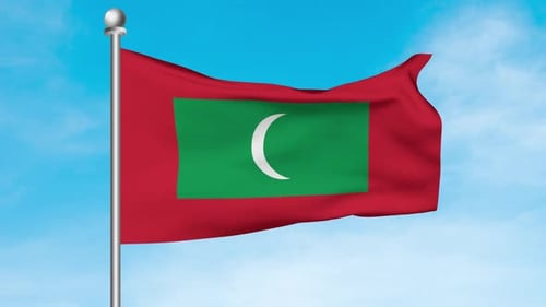 Realistic Maldives National Flag Waving Against Blue Sky