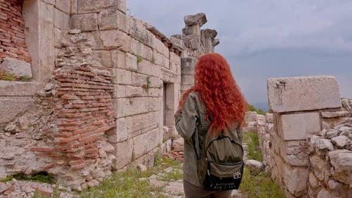 Woman Exploring Sagalassos Ancient City and Stone Ruins