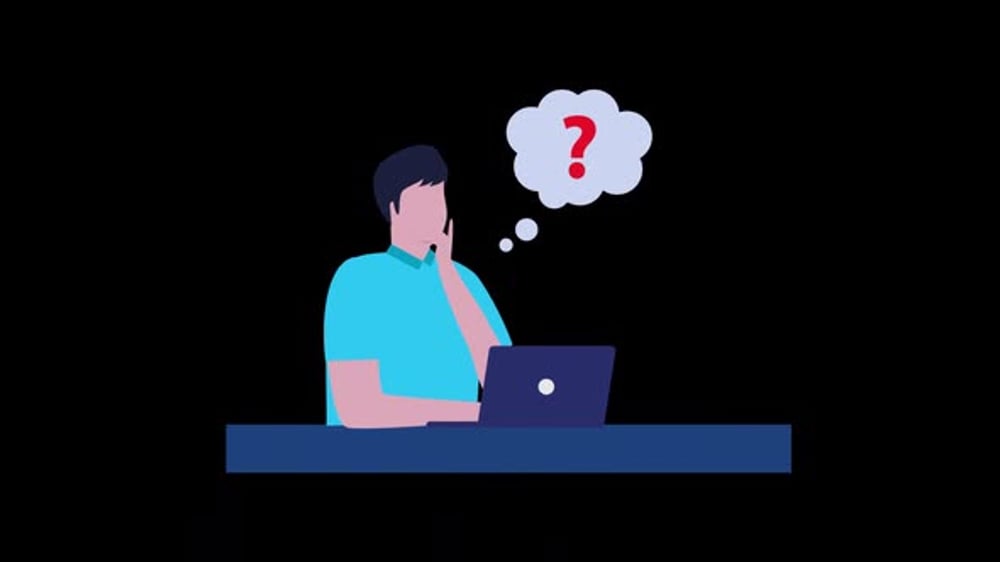 Flat Design Animation of Person Thinking with Question Mark ...