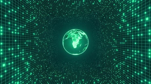 Digital planet Earth hologram in neon lights, seamless looped animation