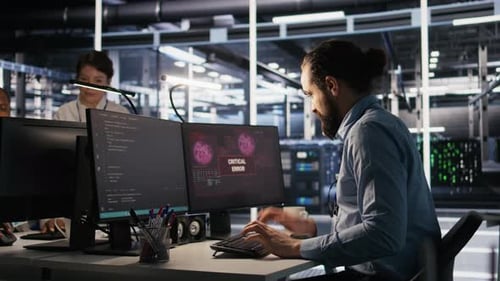 Engineer in Server Hub Dealing with Unexpected System Error Alert