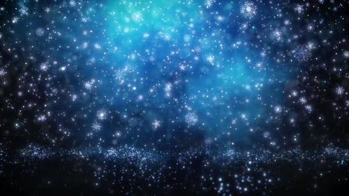 Falling Blue Snowflakes and Glittering Particles Winter Background Loop