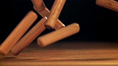 Wooden Fasteners Fall on the Table Filmed on a Highspeed Camera at 1000 Fps