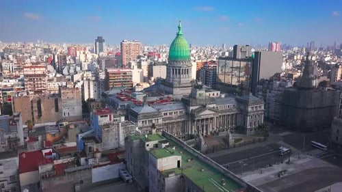 Congress building in Buenos Aires. Orbiting flight around Congress building in the city